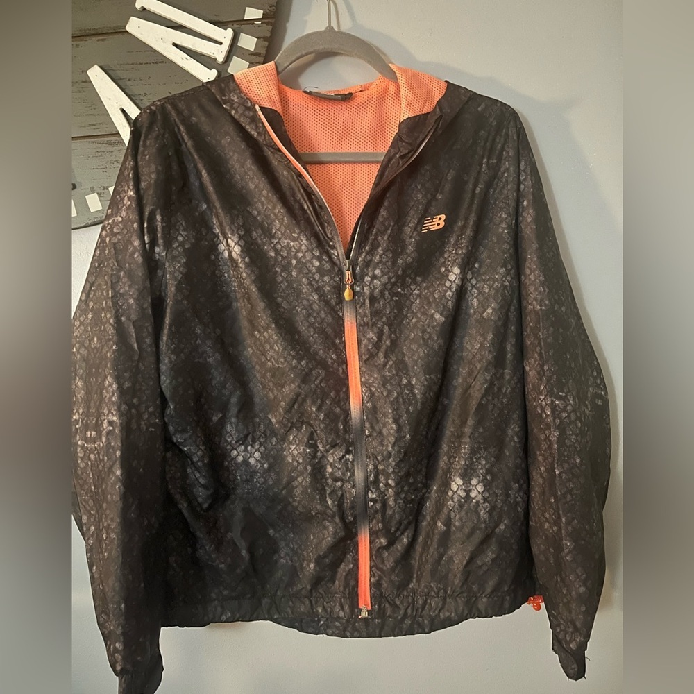 New Balance grey hooded zip up wind breaker size medium